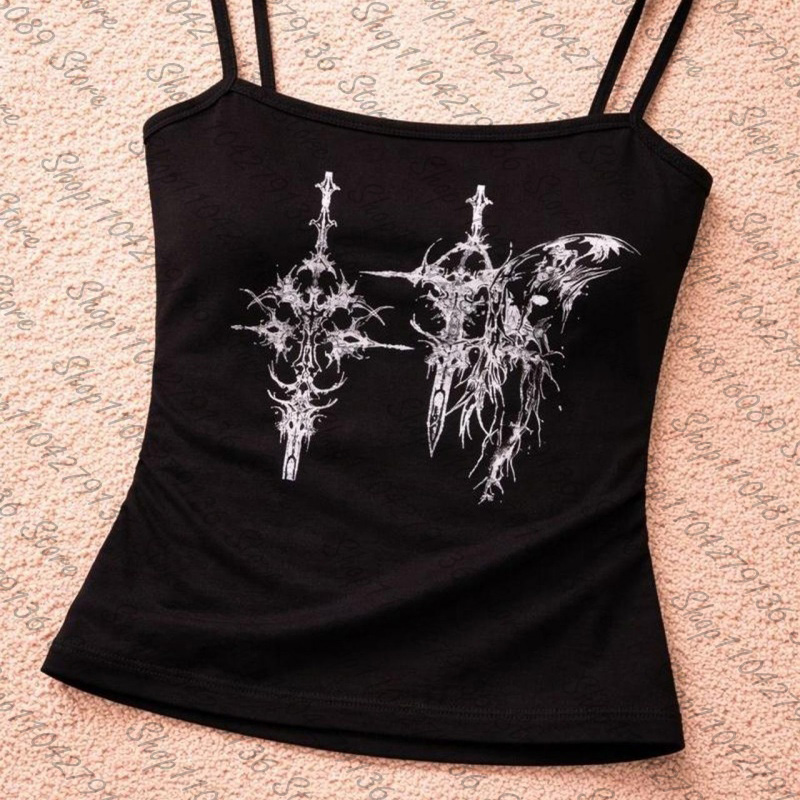 Y2K Graphic Baby Tee Crop - Gotik Kadın Korse Atlet Y2K Grafik