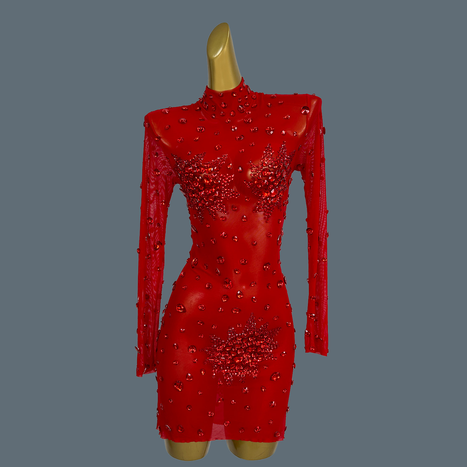 Sparkly Rhinestone Club Party Dress - Lüks seksi kırmızı Rhinestones ışıltılı See