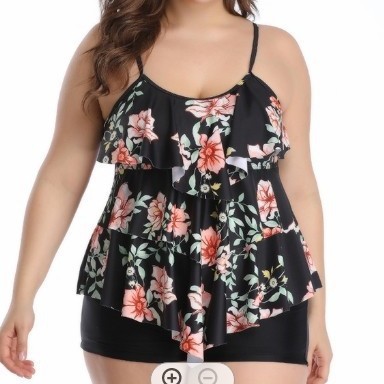 Tops - Tankini Kadın Bikini Çiçek Desenli Büyük