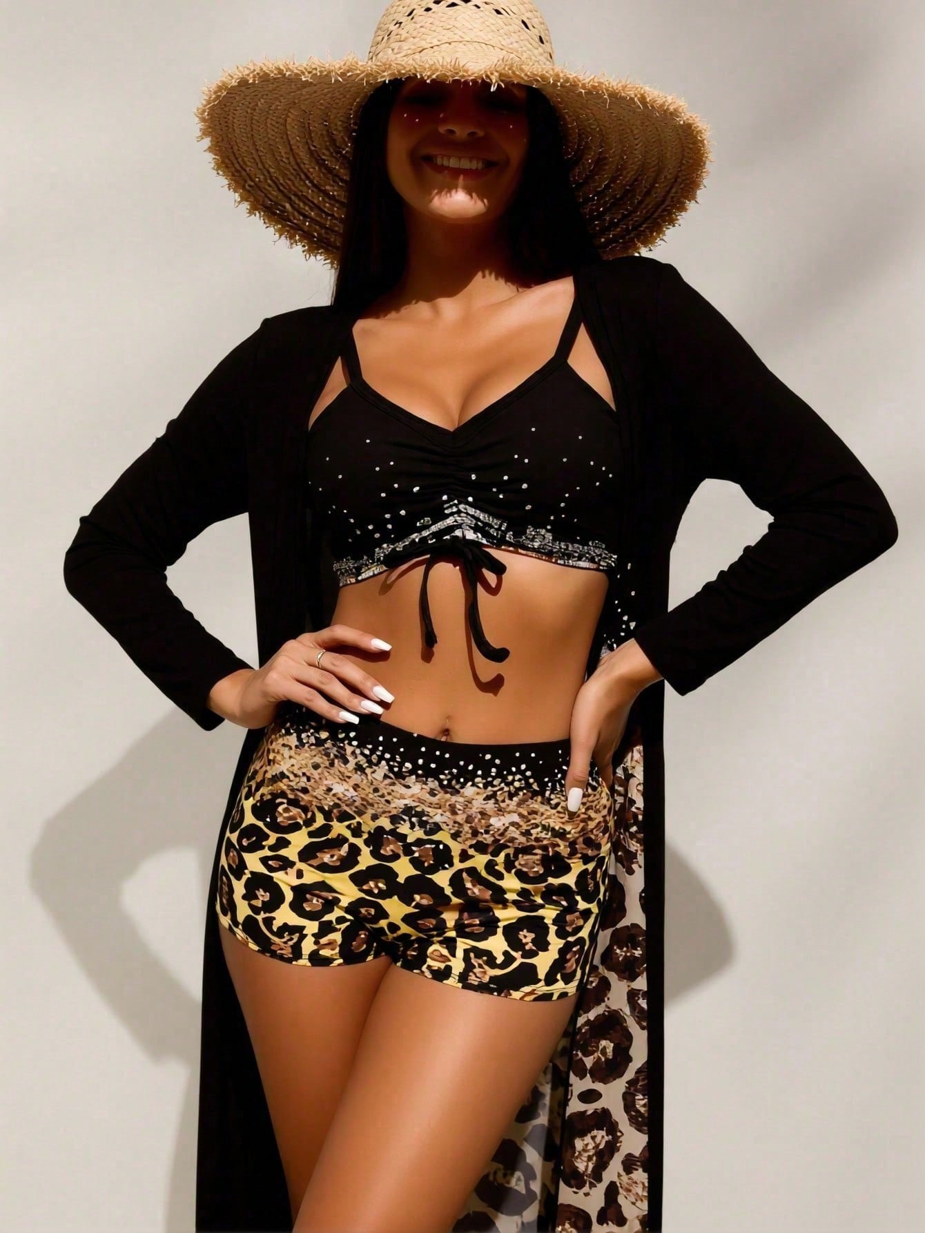 Tops - Kadın Siyah Taşlı Bikini Üstü ve