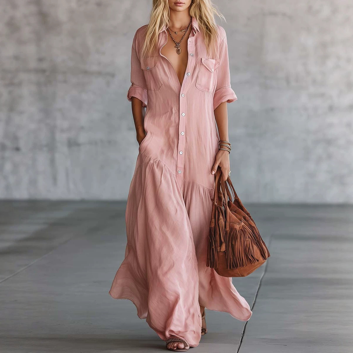 Casual Loose Linen Shirt Dress - 2026 Kadın Yazlık Pamuklu Keten Uzun