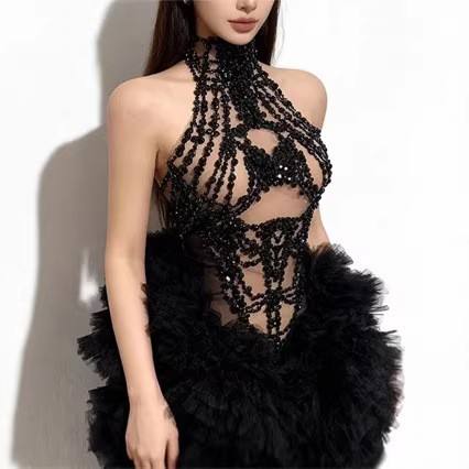 Sparkly Rhinestone Club Party Dress - Kadın Mini Elbise Işıltılı Yapay Elmas
