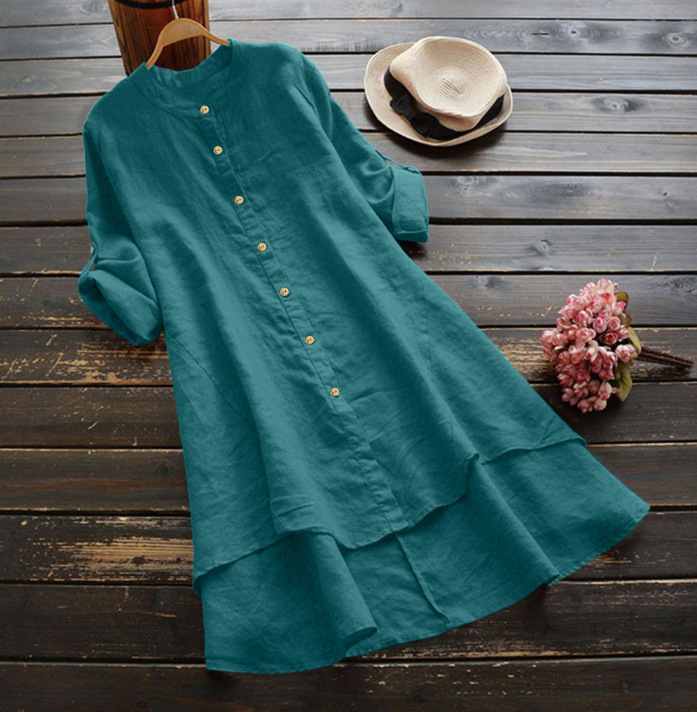 Casual Loose Linen Shirt Dress - Büyük Beden Uzun Gömlek Elbise Kadın