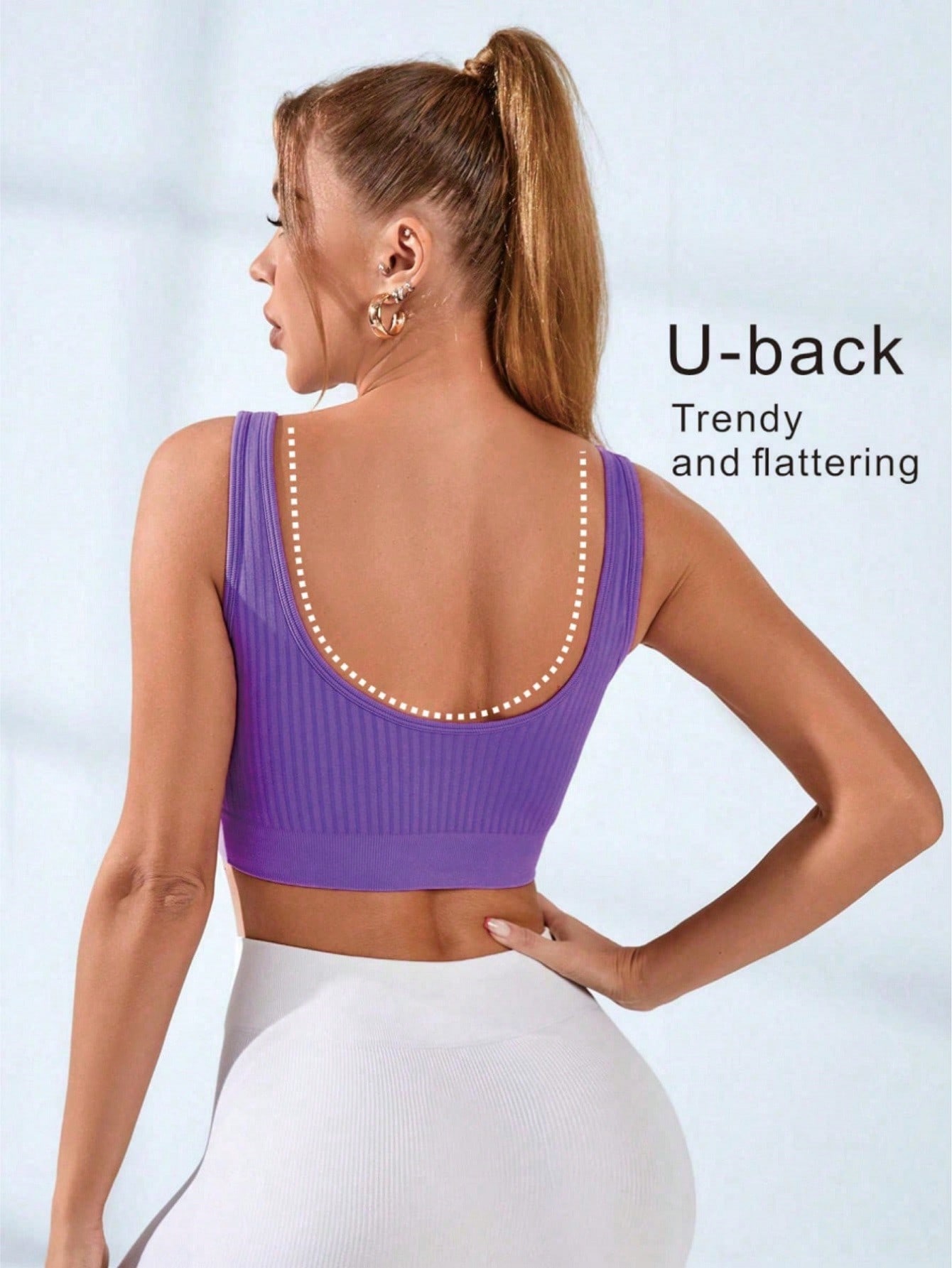 Seamless Ribbed Workout Tank Top - Kadınlar İçin Nervürlü U-Yaka Spor Sütyeni