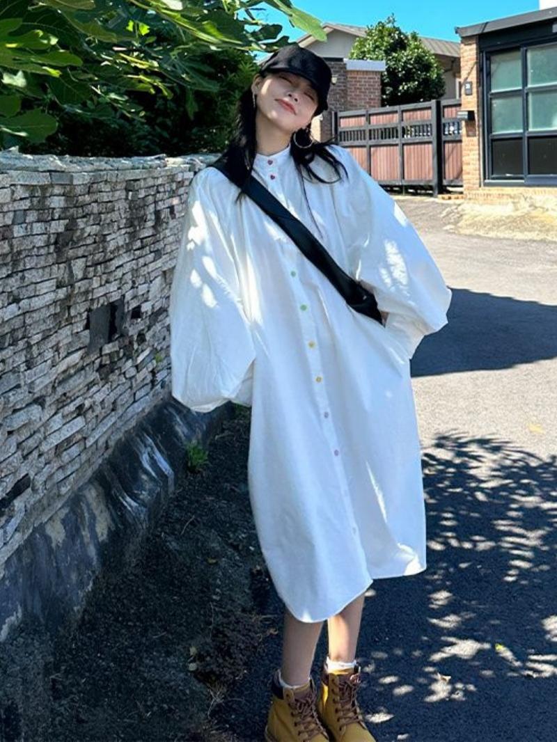 Korean Style A Line Shirt Dress - Artı Boyutu Kadın Uzun Kollu Gömlek