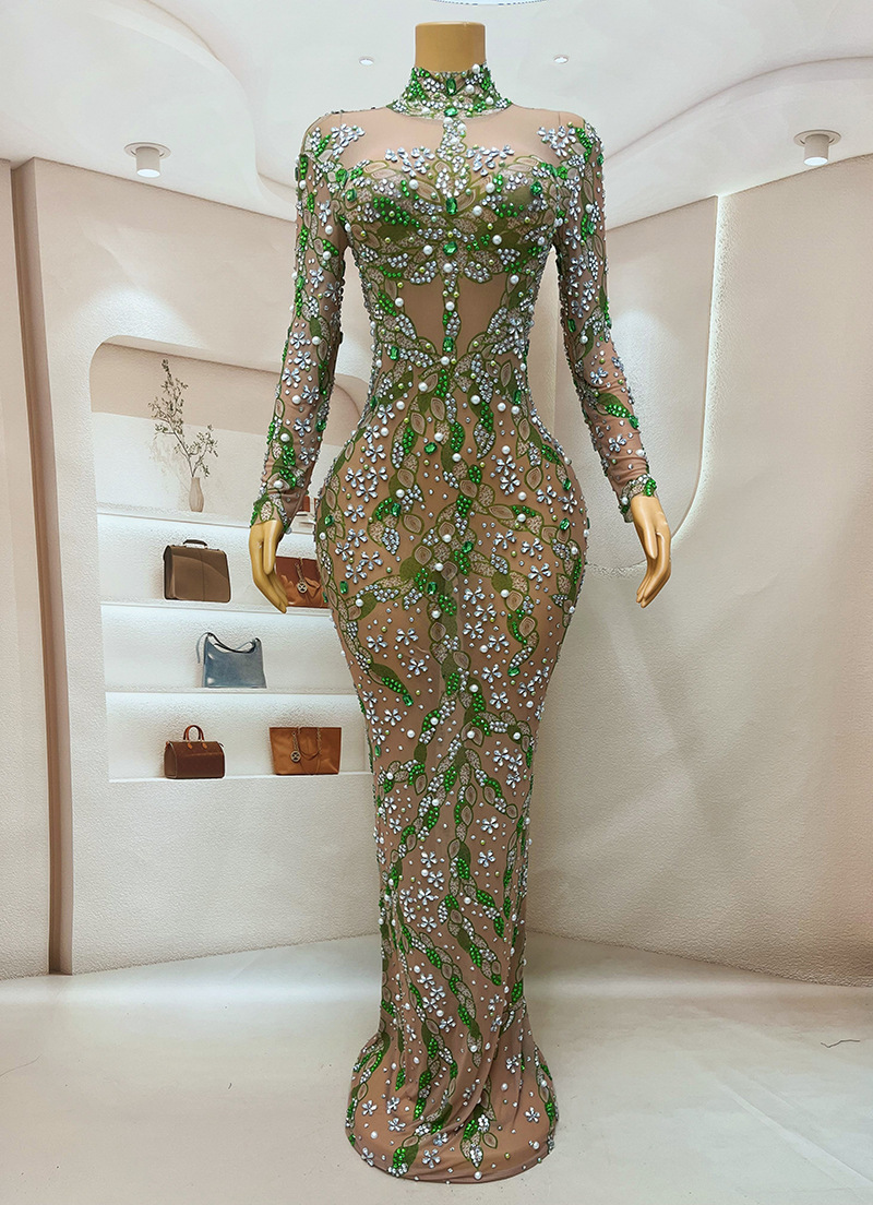 Sparkly Rhinestone Club Party Dress - Çarpıcı bir gece elbisesi uzun elbise
