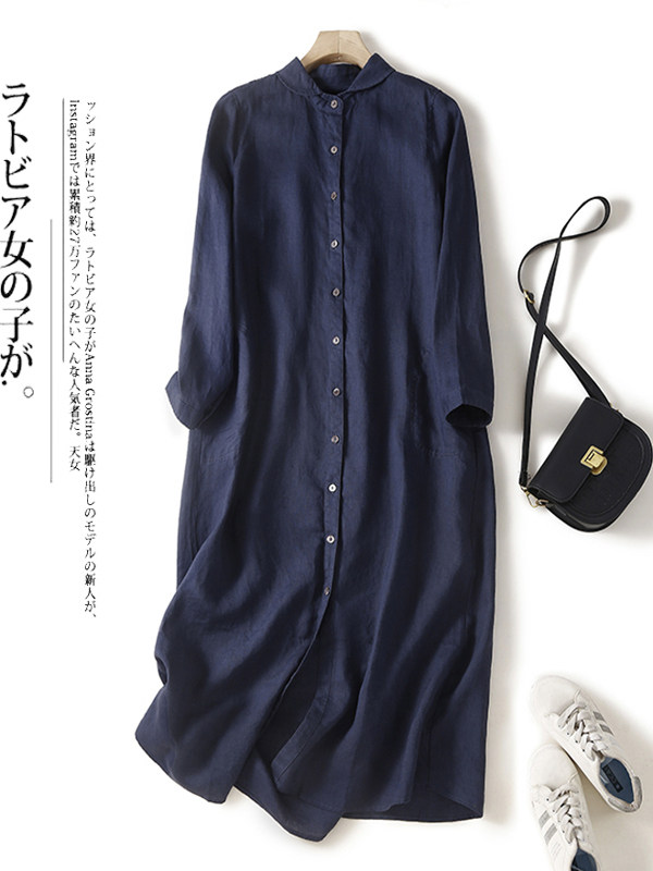 Casual Loose Linen Shirt Dress - Günlük Pamuklu Keten Bol Gömlek Elbise