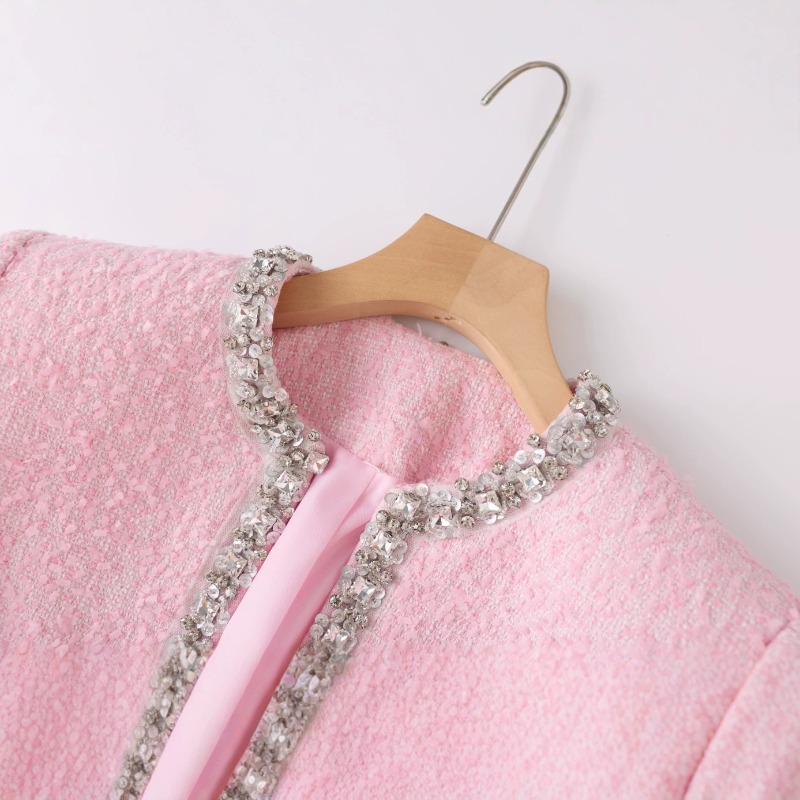 Tweed Two Piece Blazer Dress - Premium Pembe Tüvit Kadın İki Parçalı