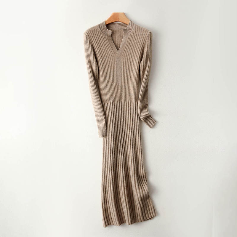 Bodycon Long Sleeve Ribbed Dress - Akıllı Minimalist Nervürlü 2025 Kadın Uzun