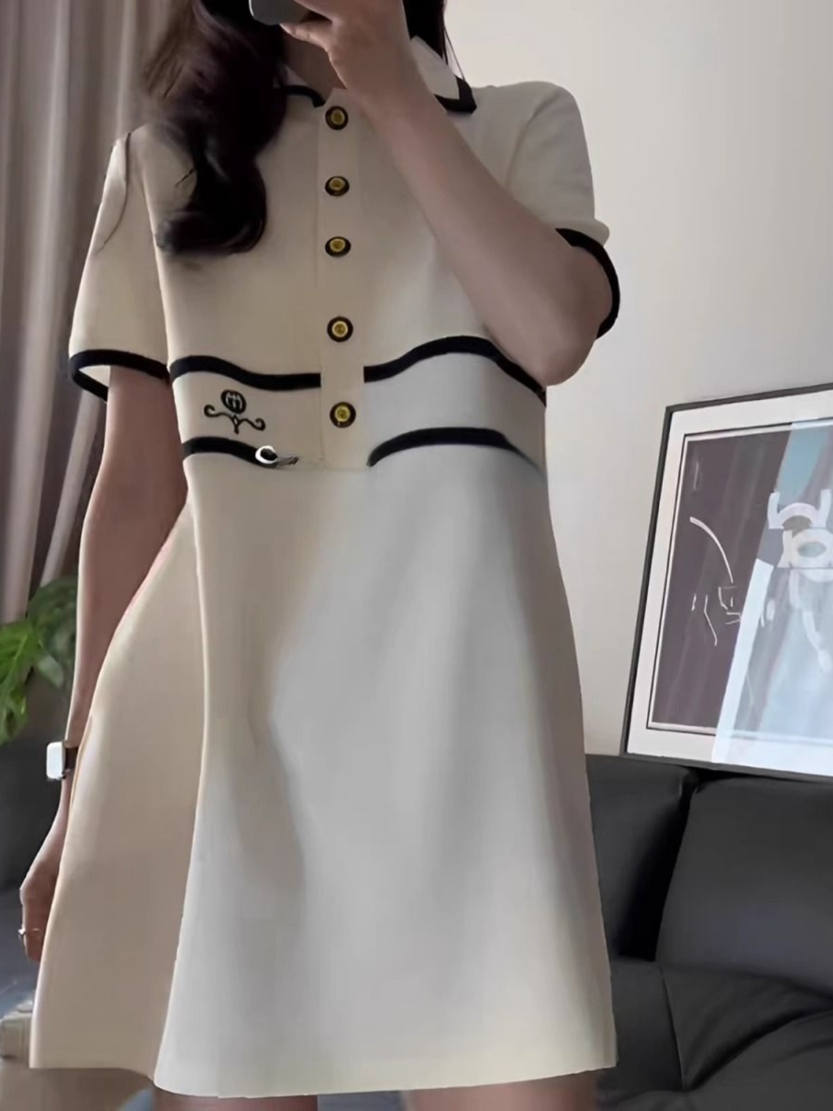 Korean Style A Line Shirt Dress - Artı Boyutu Yaka Kısa Kollu Elbise