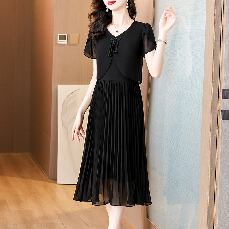 French Vintage Floral Midi Dress - 2025 Yaz Katı Şifon Rahat Midi