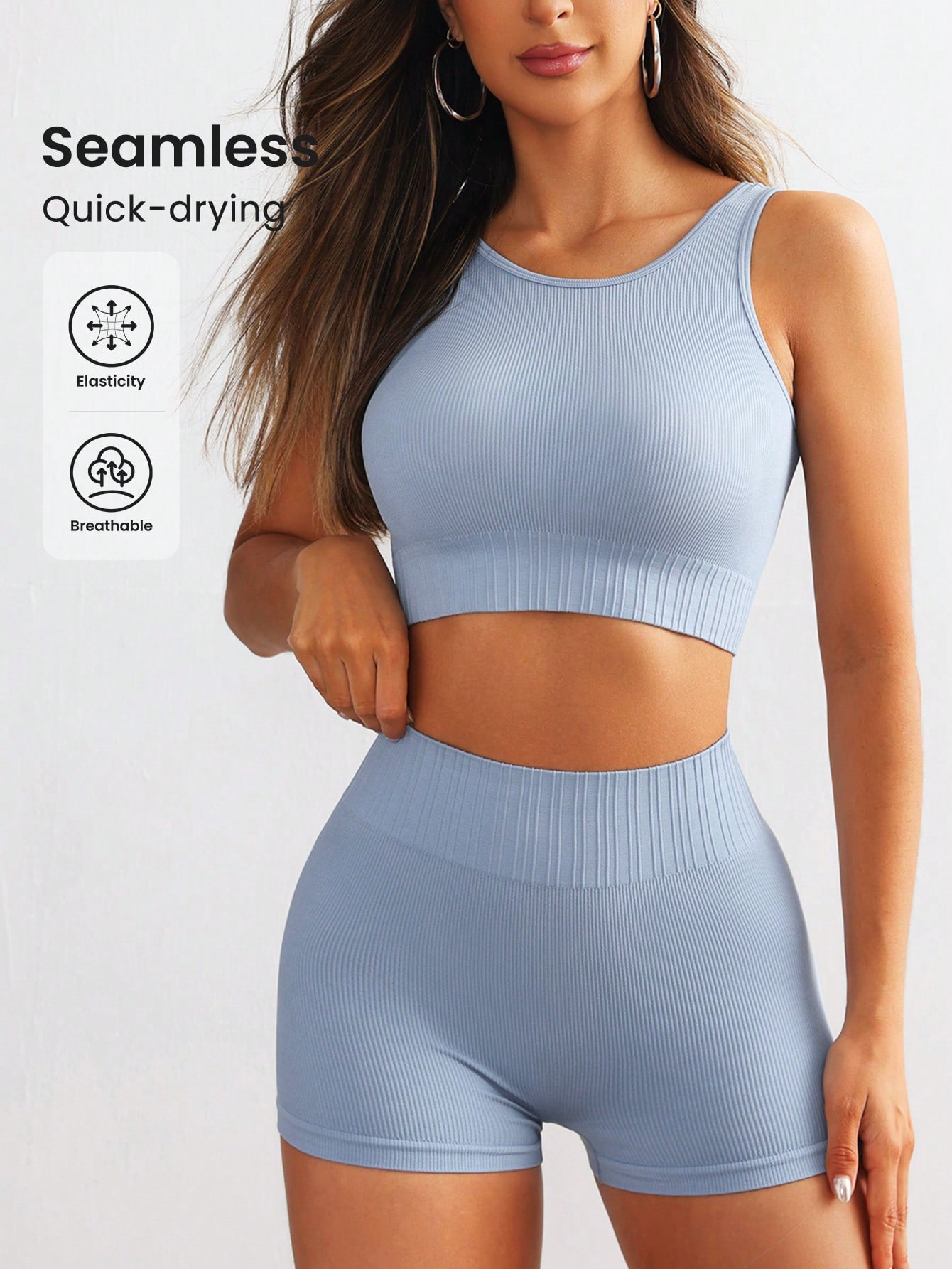 Seamless Ribbed Workout Tank Top - Kadınlar İçin Dikişsiz Fitilli Yoga Seti