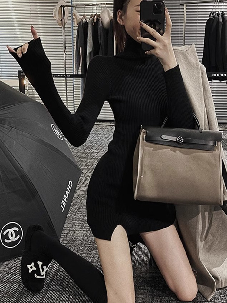 Kadınlar için Dar Kesim, Mini, - Bodycon Long Sleeve Ribbed Dress incelemesi ve fiyatı