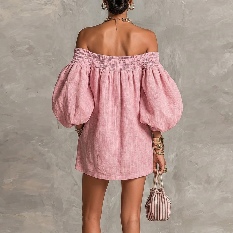 Kadınlar İçin Tek Renk Omuzlar - Off Shoulder Puff Sleeve Sundress incelemesi ve fiyatı
