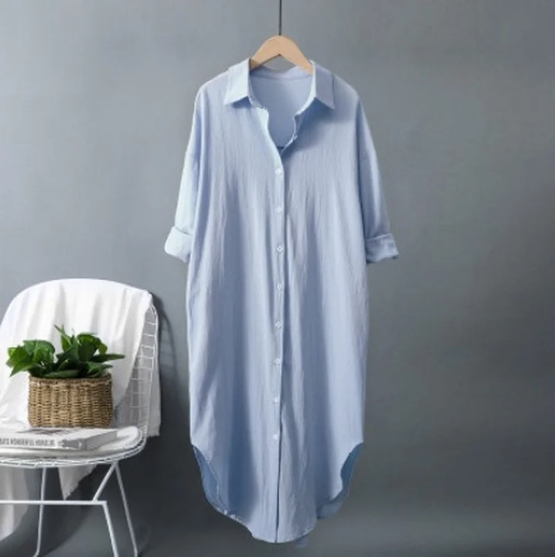 Yeni Pamuk ve Keten Kadın Uzun - Casual Loose Linen Shirt Dress incelemesi ve fiyatı