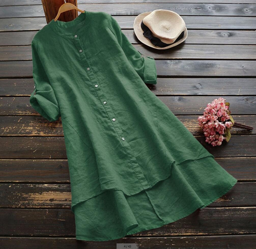 Büyük Beden Uzun Gömlek Elbise - Casual Loose Linen Shirt Dress incelemesi ve fiyatı