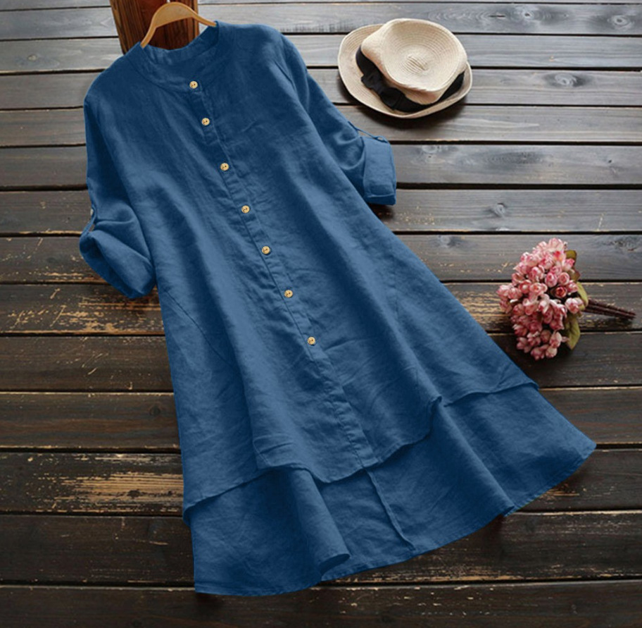 Büyük Beden Uzun Gömlek Elbise - Casual Loose Linen Shirt Dress incelemesi ve fiyatı