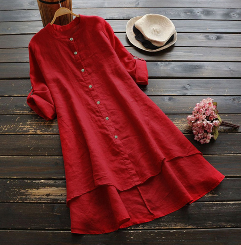 Büyük Beden Uzun Gömlek Elbise - Casual Loose Linen Shirt Dress incelemesi ve fiyatı