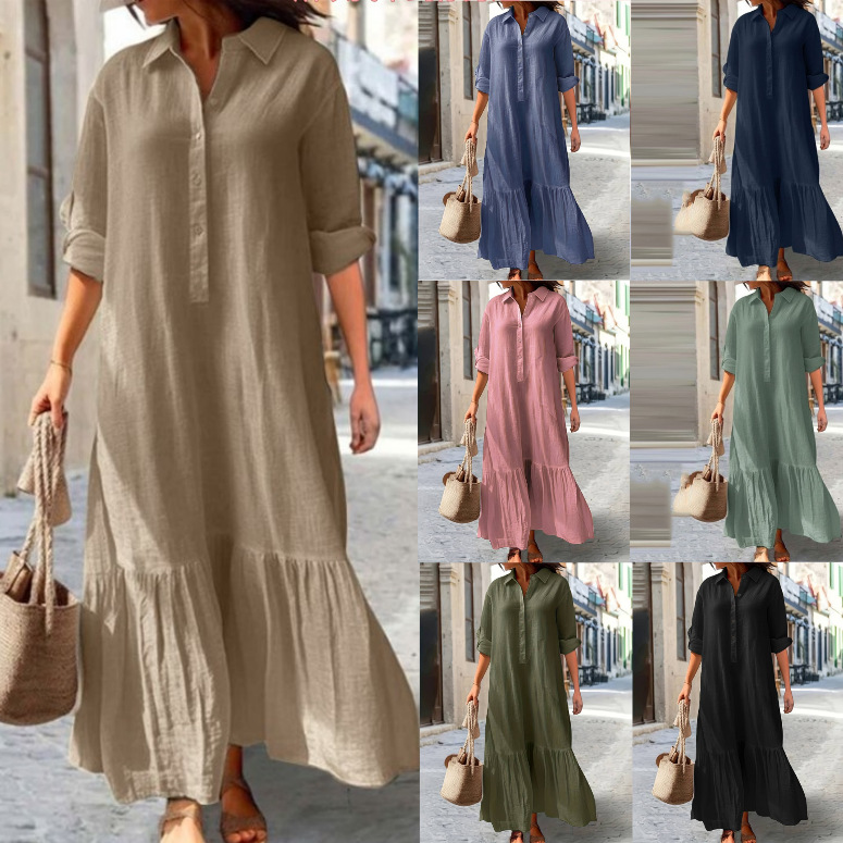 2025 Kadın Keten Gömlek Elbise - Casual Loose Linen Shirt Dress incelemesi ve fiyatı