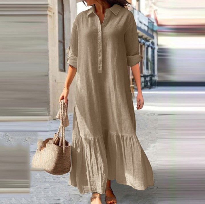 2025 Kadın Keten Gömlek Elbise - Casual Loose Linen Shirt Dress incelemesi ve fiyatı