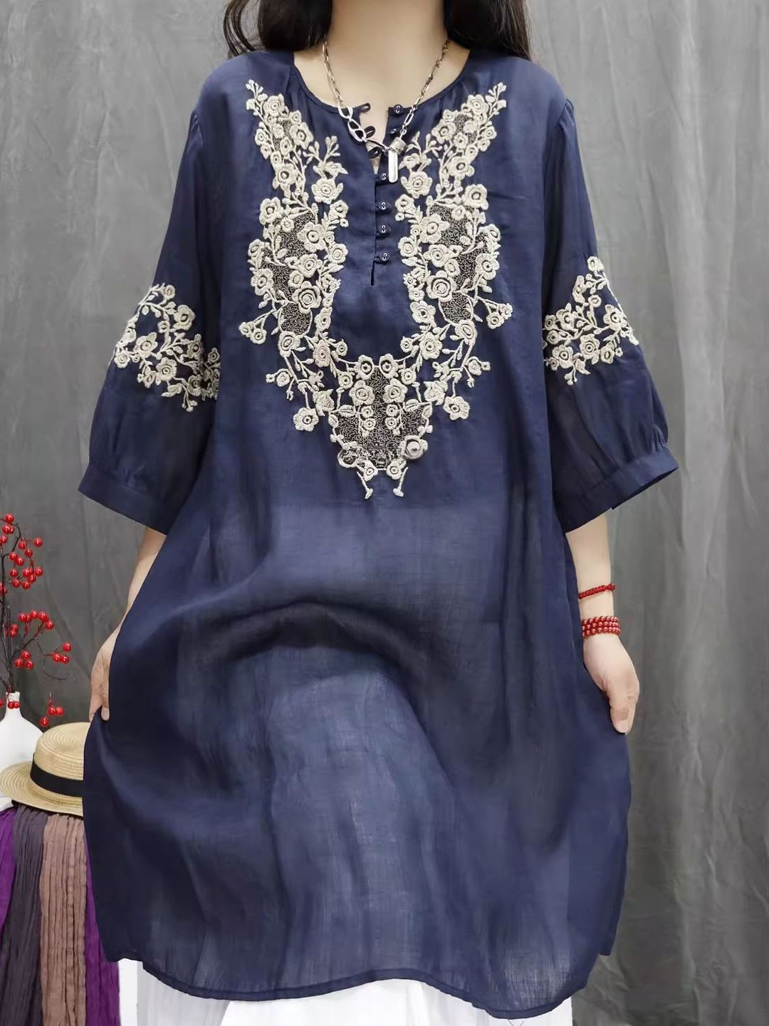 Retro Pamuklu Keten İşlemeli Ü - Casual Loose Linen Shirt Dress incelemesi ve fiyatı