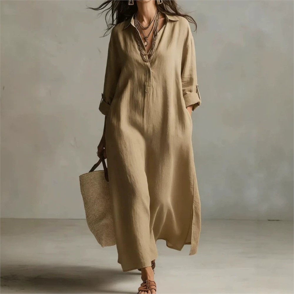 Kadınlar için Vintage Keten Gö - Casual Loose Linen Shirt Dress incelemesi ve fiyatı