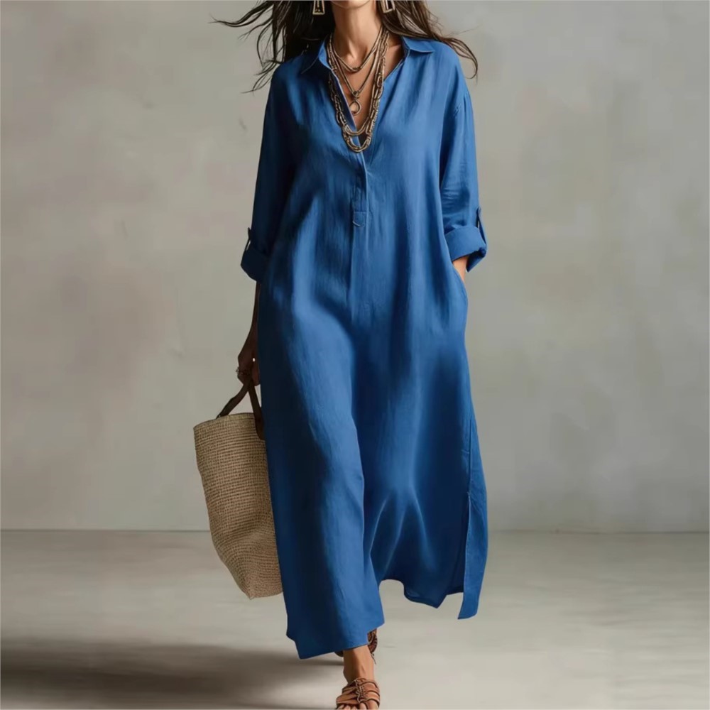 Kadınlar için Vintage Keten Gö - Casual Loose Linen Shirt Dress incelemesi ve fiyatı