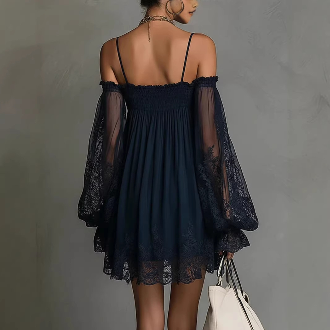 Omuzları Açık Dantel Mini Elbi - Off Shoulder Puff Sleeve Sundress incelemesi ve fiyatı