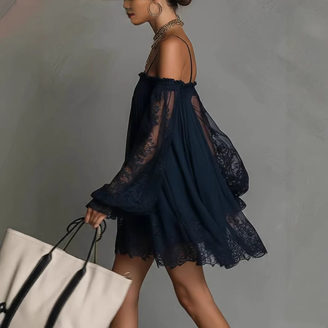Omuzları Açık Dantel Mini Elbi - Off Shoulder Puff Sleeve Sundress incelemesi ve fiyatı