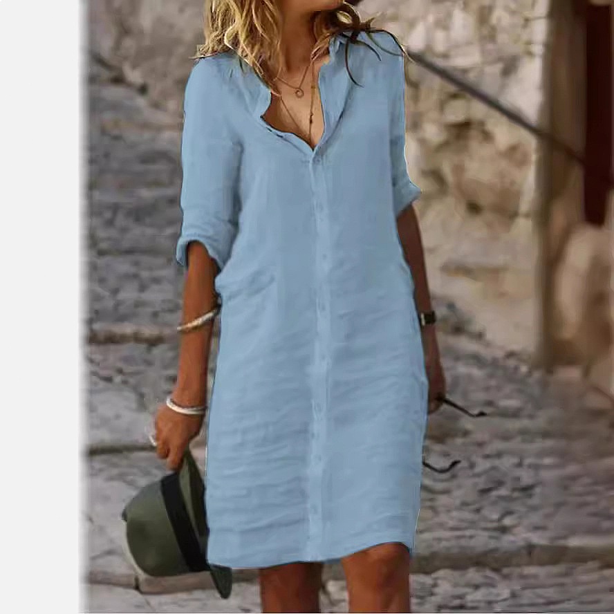 Bol Kesim Düğmeli Midi Gömlek  - Casual Loose Linen Shirt Dress incelemesi ve fiyatı