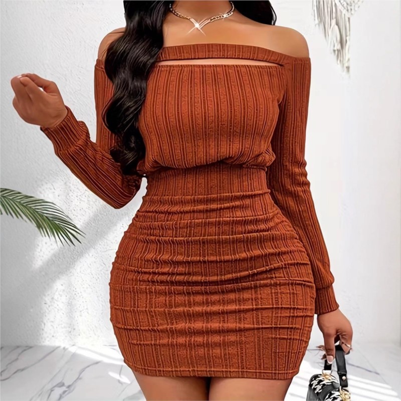 Kadın Moda Elbise İlkbahar Son - Bodycon Long Sleeve Ribbed Dress incelemesi ve fiyatı