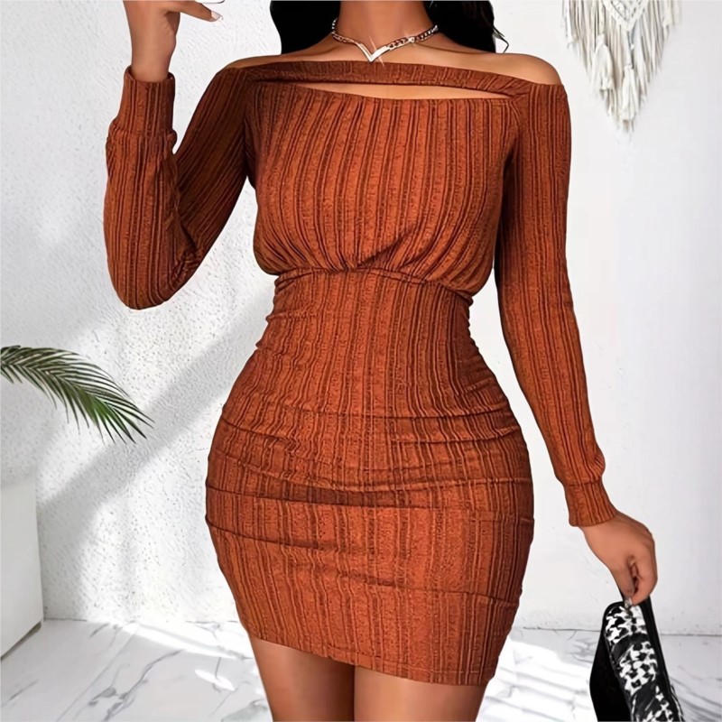 Kadın Moda Elbise İlkbahar Son - Bodycon Long Sleeve Ribbed Dress incelemesi ve fiyatı