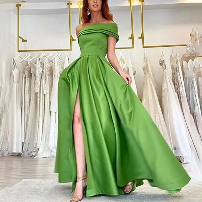 Zarif Düşük Omuzlu Saten Abiye - Elegant Satin Evening Gown Split incelemesi ve fiyatı