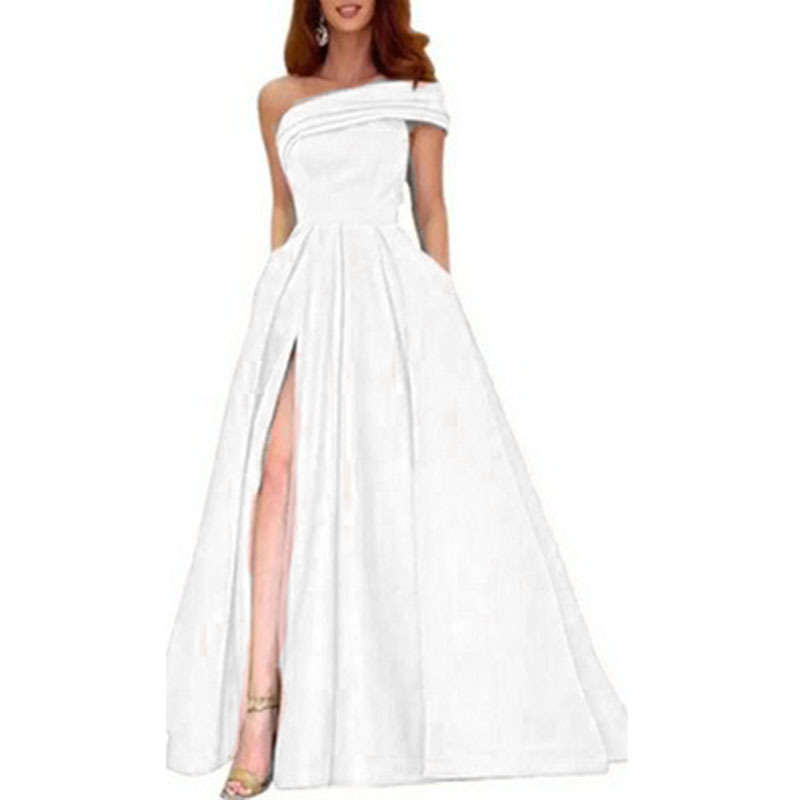 Zarif Düşük Omuzlu Saten Abiye - Elegant Satin Evening Gown Split incelemesi ve fiyatı