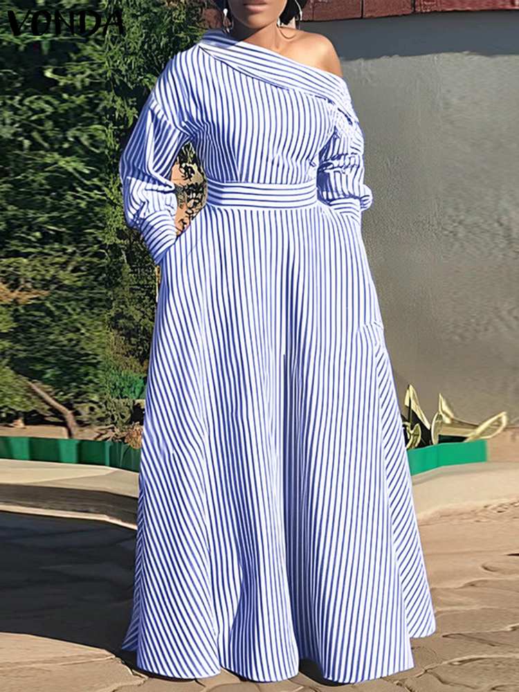 VONDA 2024 Kadınlar Zarif Çizg - Off Shoulder Puff Sleeve Sundress incelemesi ve fiyatı