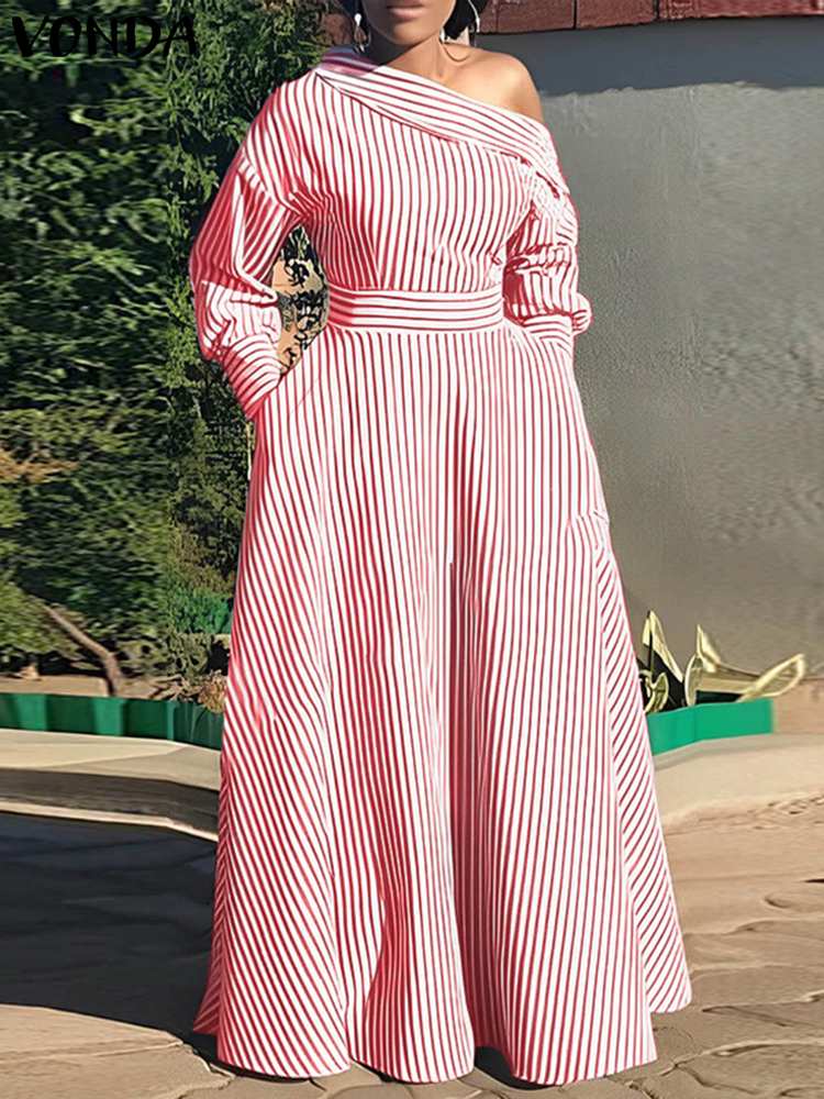 VONDA 2024 Kadınlar Zarif Çizg - Off Shoulder Puff Sleeve Sundress incelemesi ve fiyatı