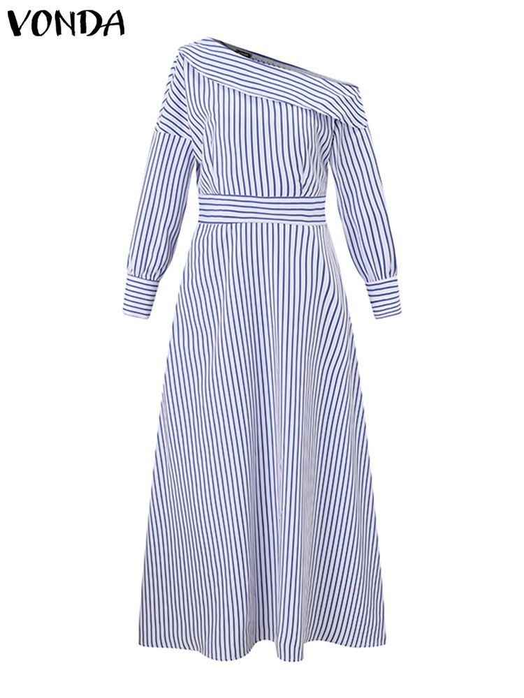 VONDA 2024 Kadınlar Zarif Çizg - Off Shoulder Puff Sleeve Sundress incelemesi ve fiyatı