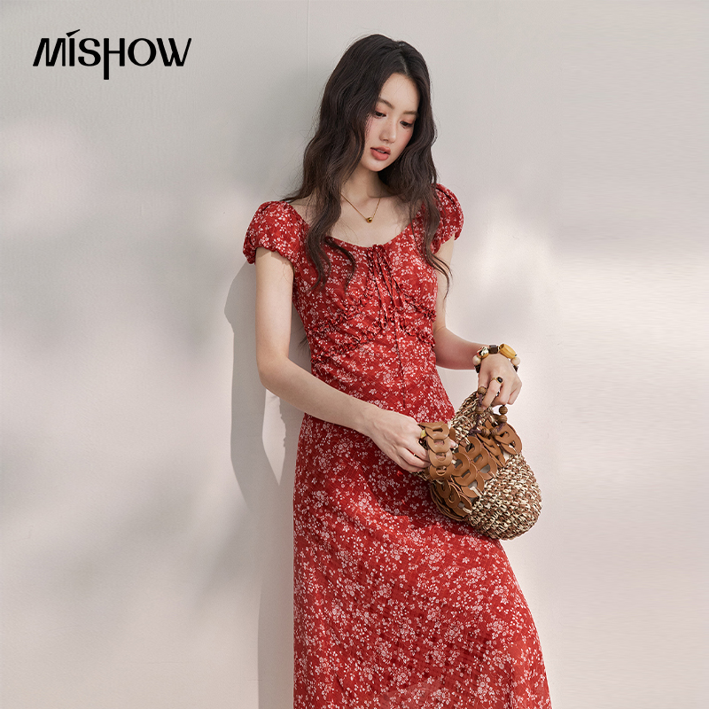 MISHOW kadın Vintage Kırmızı Ç - French Vintage Floral Midi Dress incelemesi ve fiyatı