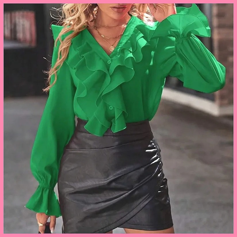 2025 Moda V Yaka Fırfırlı Geni - Blouses incelemesi ve fiyatı