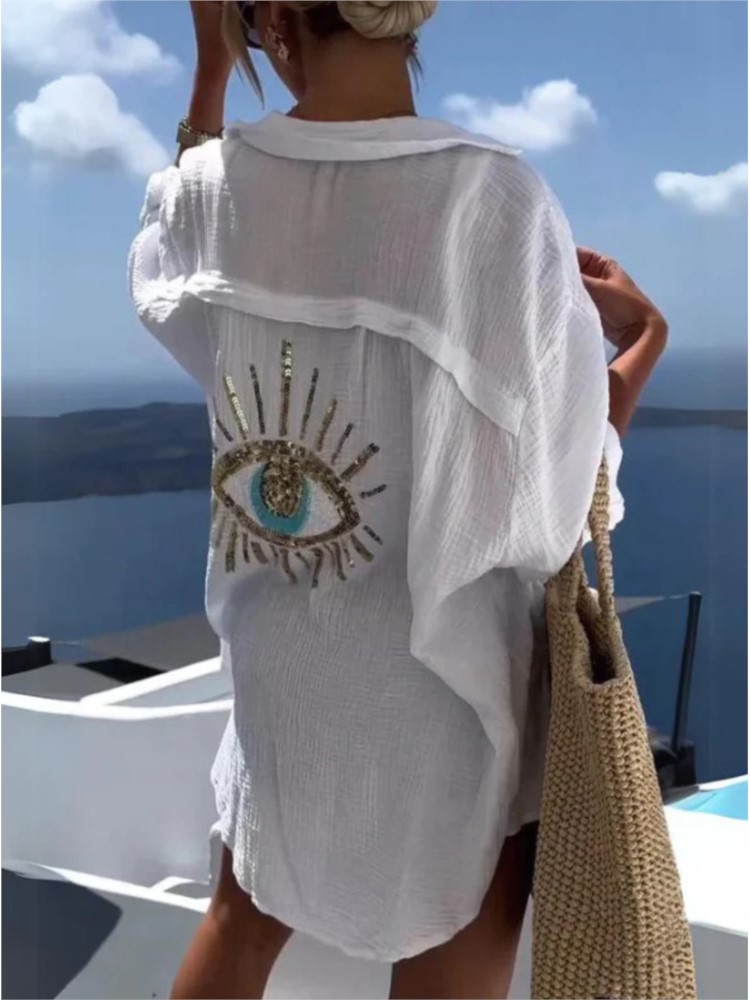 İlkbahar yaz Casual pullu göz  - Casual Loose Linen Shirt Dress incelemesi ve fiyatı