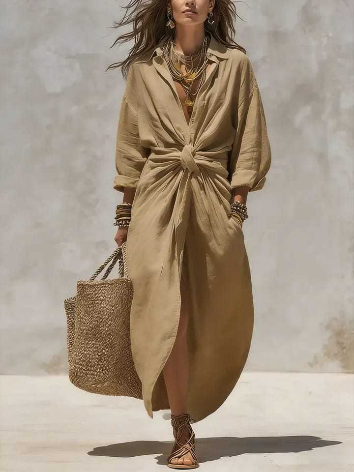 Bohem Beyaz Keten Pamuklu Göml - Casual Loose Linen Shirt Dress incelemesi ve fiyatı