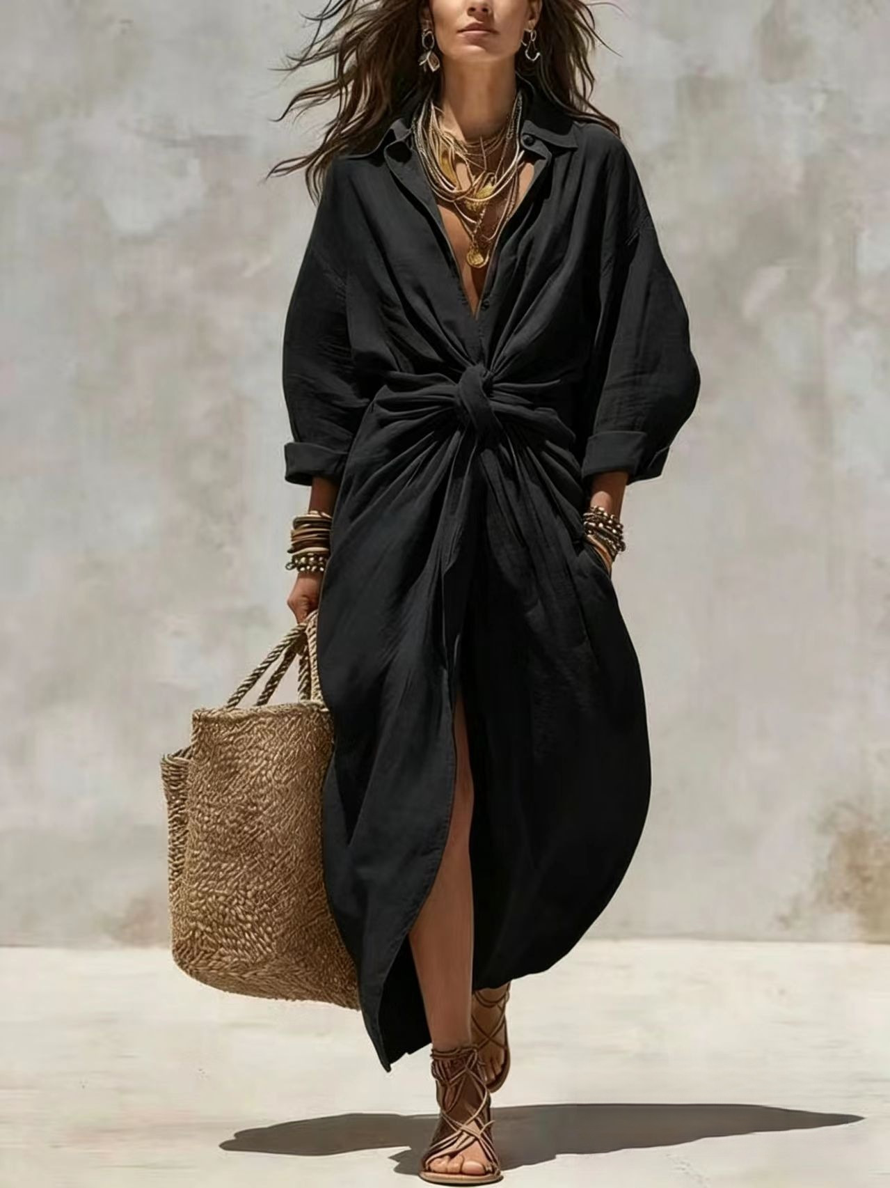 Bohem Beyaz Keten Pamuklu Göml - Casual Loose Linen Shirt Dress incelemesi ve fiyatı