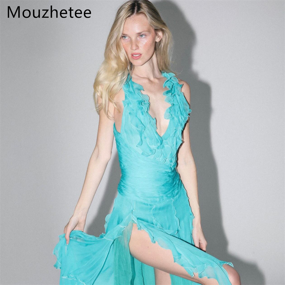 Mouzhetee Basit A-Line V Yaka  - Elegant Satin Evening Gown Split incelemesi ve fiyatı