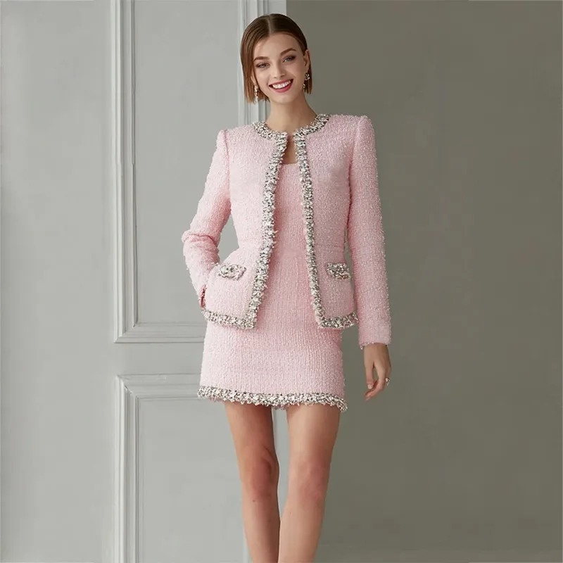 Premium Pembe Tüvit Kadın İki  - Tweed Two Piece Blazer Dress incelemesi ve fiyatı