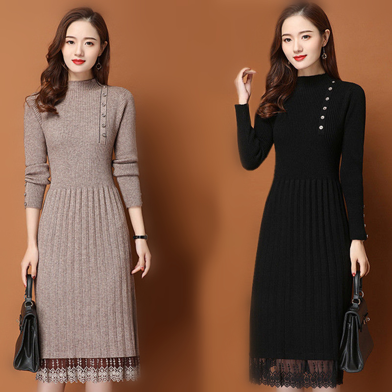 Dantel etek düğmeler kadın son - Bodycon Long Sleeve Ribbed Dress incelemesi ve fiyatı
