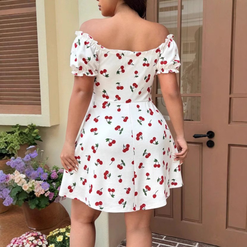 Yaz Kadın Elbisesi Çiçek Baskı - Off Shoulder Puff Sleeve Sundress incelemesi ve fiyatı