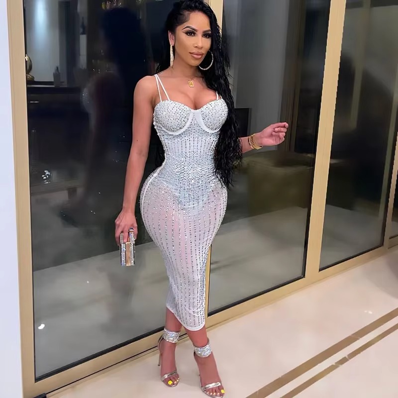 Seksi Rhinestone Elbise Kadın  - Sparkly Rhinestone Club Party Dress incelemesi ve fiyatı