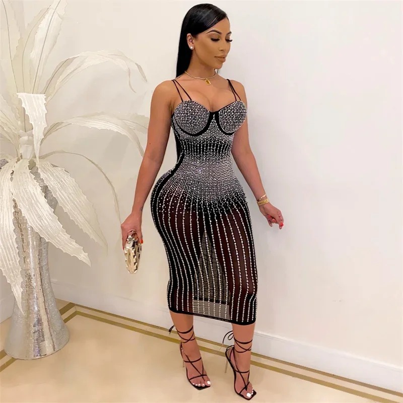 Seksi Rhinestone Elbise Kadın  - Sparkly Rhinestone Club Party Dress incelemesi ve fiyatı