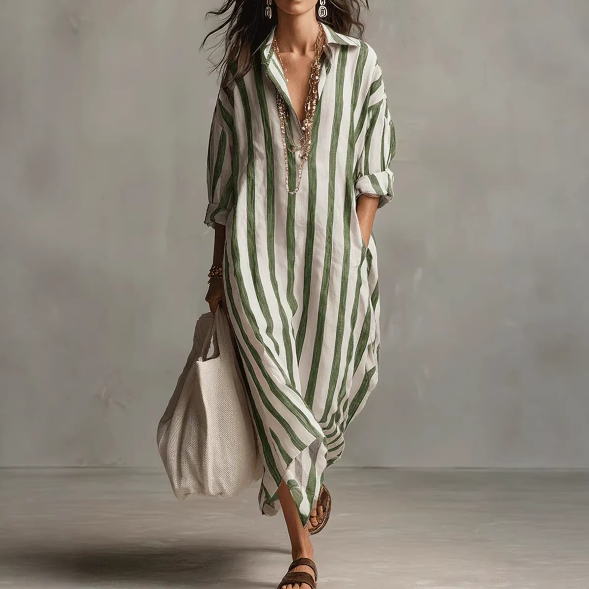 Yazlık Şık Düşük Yaka Keten Çi - Casual Loose Linen Shirt Dress incelemesi ve fiyatı